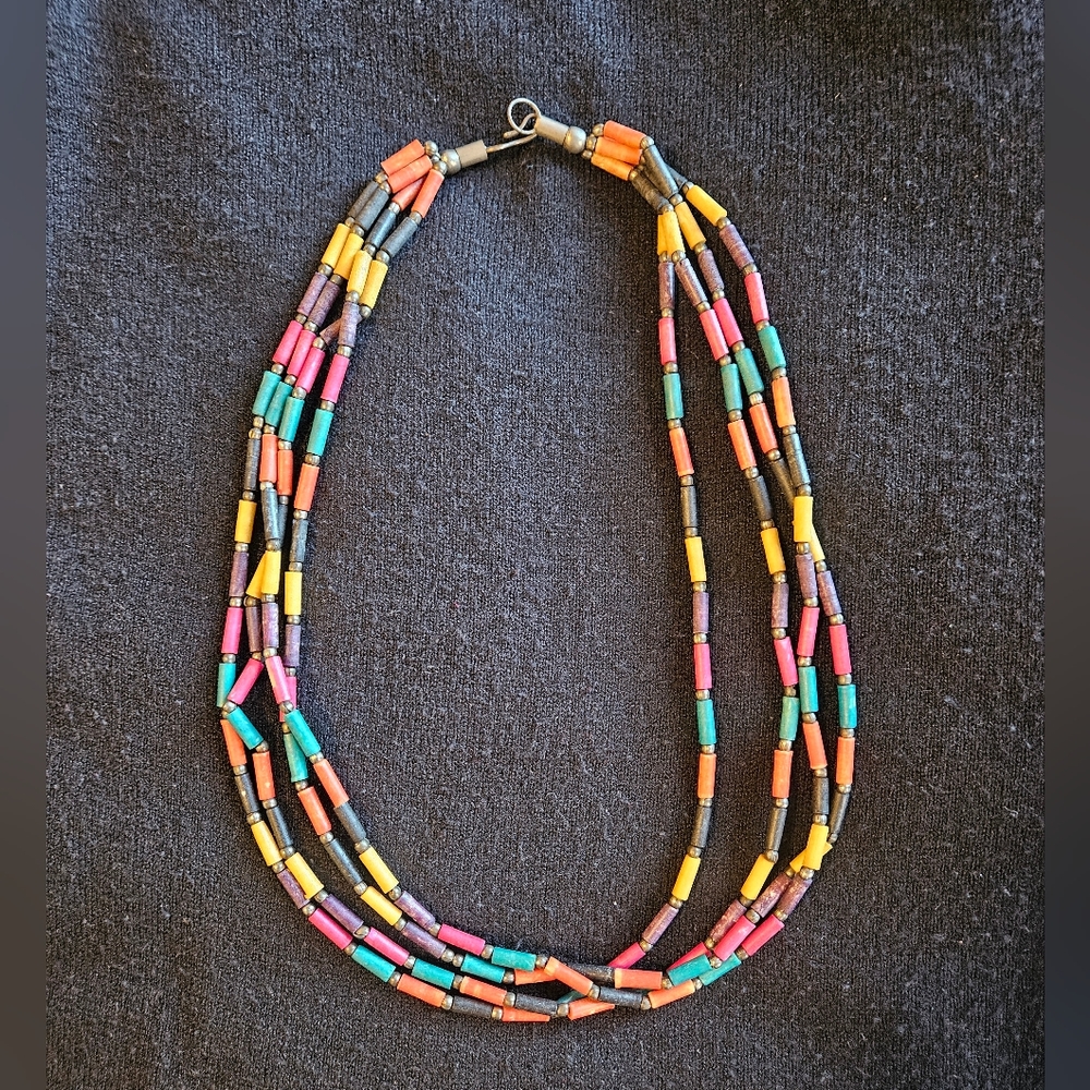 Vintage Multi-strand, Bright Multicolor 22" Lightweight Statement Necklace